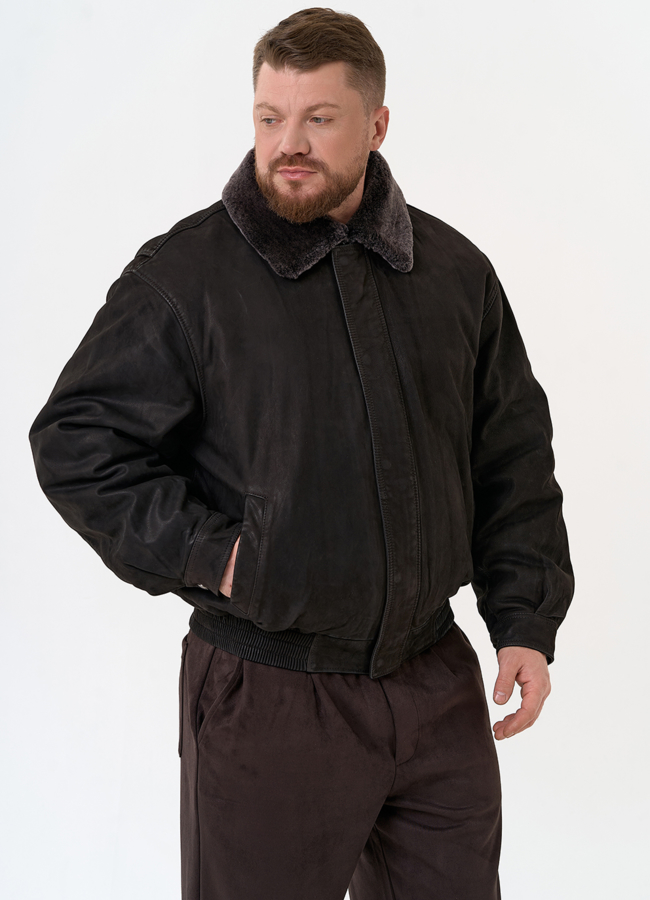 фото Куртка пилот из натуральной кожи с отделкой из овчины модель № 31659