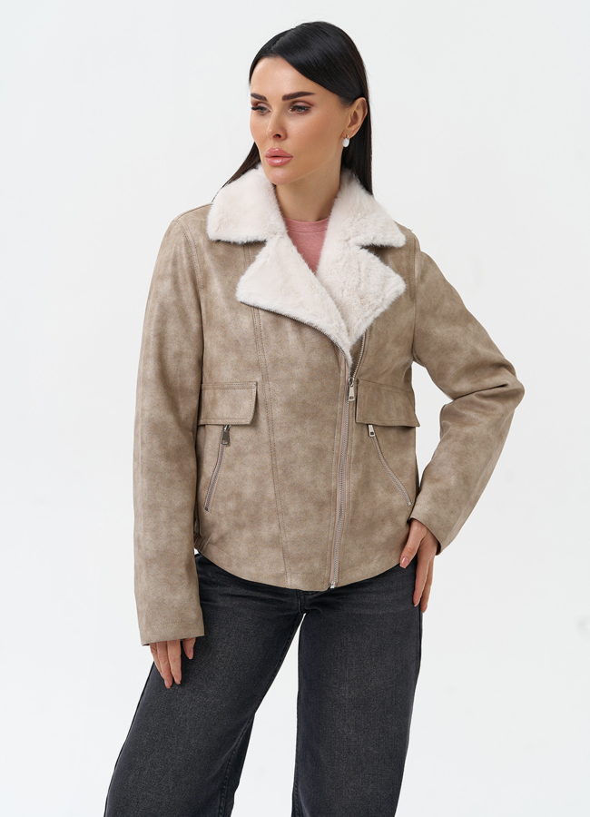 Женская куртка из эко кожи с отделкой из эко меха модель № 30215 в рассрочку