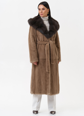 Длинная шуба из норки с куницей