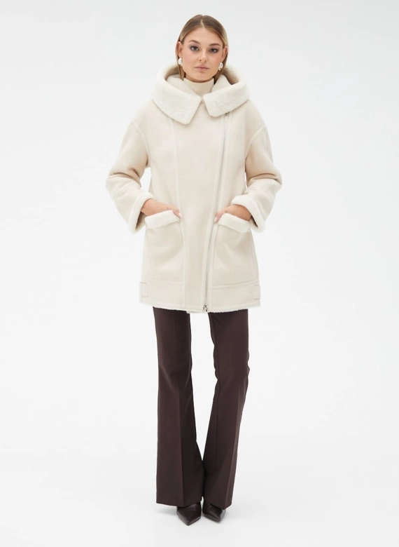 Женская удлиненная дубленка из эко кожи фото