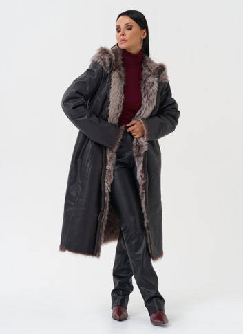 Дубленка с отделкой из тосканы с капюшоном