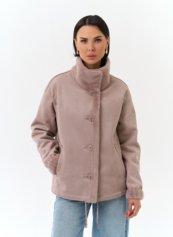 Женская двухсторонняя дубленка из эко замши