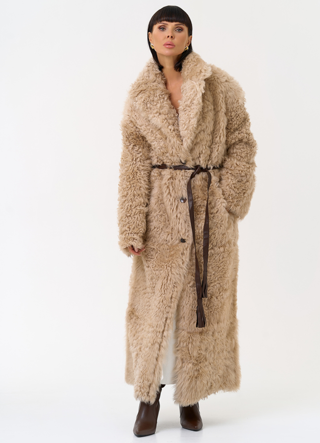 Женская двухсторонняя дубленка с декоративным поясом модель № 31620 в кредит