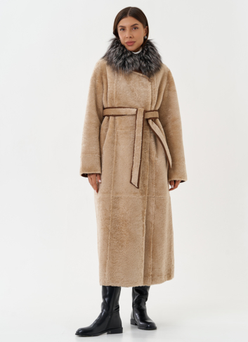 Двухсторонняя дубленка из эко кожи с мехом енота