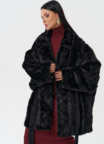 Шуба из меха норки с английским воротником