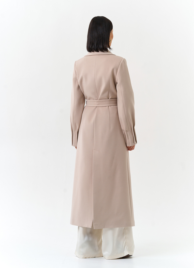 Женское светлое пальто с поясом модель № 32645 в рассрочку